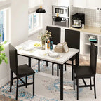 Modern Kitchen Dining Table Set for 4, Faux Marble Dining Set with 4 PU Leather Upholstered Chairs for Living Room, Kitchen