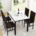 Modern Kitchen Dining Table Set for 4, Faux Marble Dining Set with 4 PU Leather Upholstered Chairs for Living Room, Kitchen