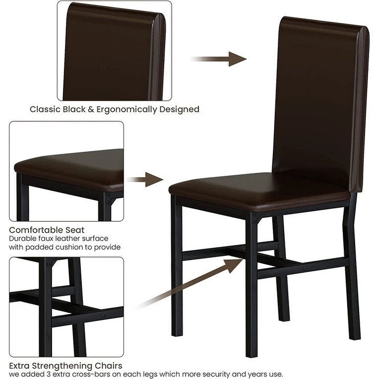 Modern Kitchen Dining Table Set for 4, Faux Marble Dining Set with 4 PU Leather Upholstered Chairs for Living Room, Kitchen