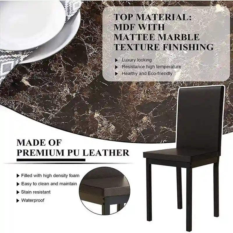 Modern Kitchen Dining Table Set for 4, Faux Marble Dining Set with 4 PU Leather Upholstered Chairs for Living Room, Kitchen