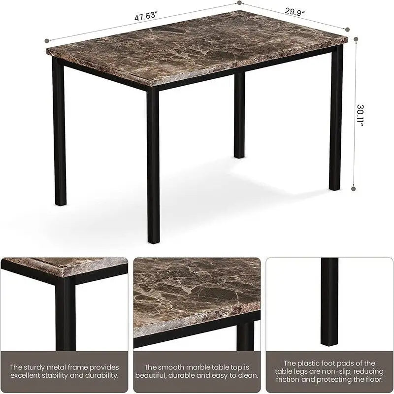 Modern Kitchen Dining Table Set for 4, Faux Marble Dining Set with 4 PU Leather Upholstered Chairs for Living Room, Kitchen