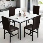 Modern Kitchen Dining Table Set for 4, Faux Marble Dining Set with 4 PU Leather Upholstered Chairs for Living Room, Kitchen