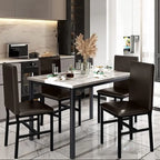 Modern Kitchen Dining Table Set for 4, Faux Marble Dining Set with 4 PU Leather Upholstered Chairs for Living Room, Kitchen
