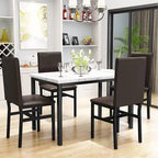 Modern Kitchen Dining Table Set for 4, Faux Marble Dining Set with 4 PU Leather Upholstered Chairs for Living Room, Kitchen