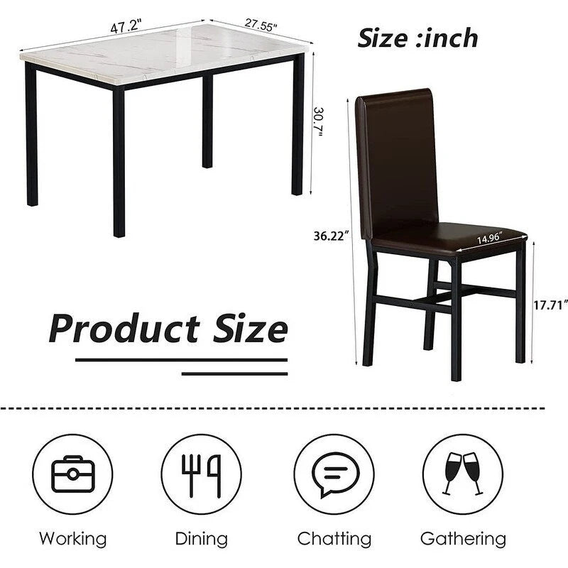 Modern Kitchen Dining Table Set for 4, Faux Marble Dining Set with 4 PU Leather Upholstered Chairs for Living Room, Kitchen