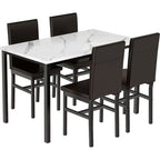 Modern Kitchen Dining Table Set for 4, Faux Marble Dining Set with 4 PU Leather Upholstered Chairs for Living Room, Kitchen