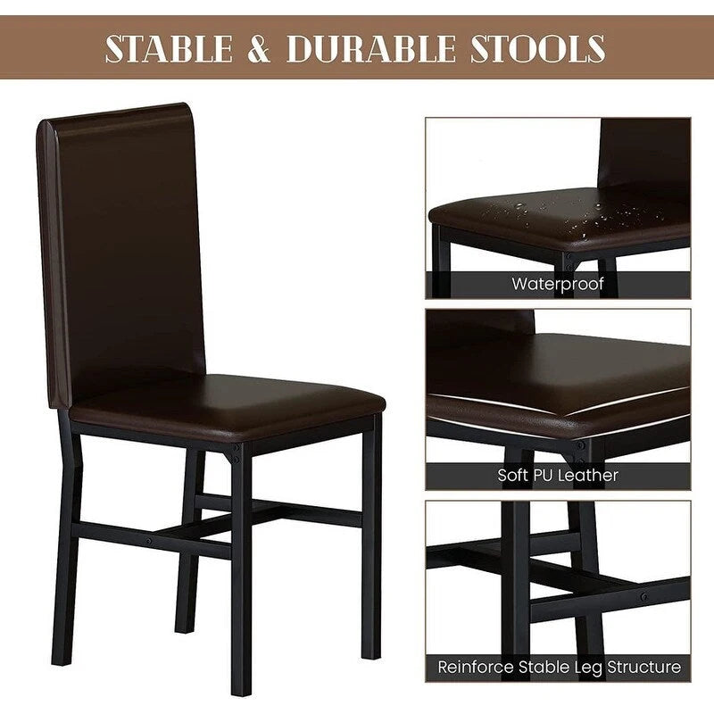 Modern Kitchen Dining Table Set for 4, Faux Marble Dining Set with 4 PU Leather Upholstered Chairs for Living Room, Kitchen