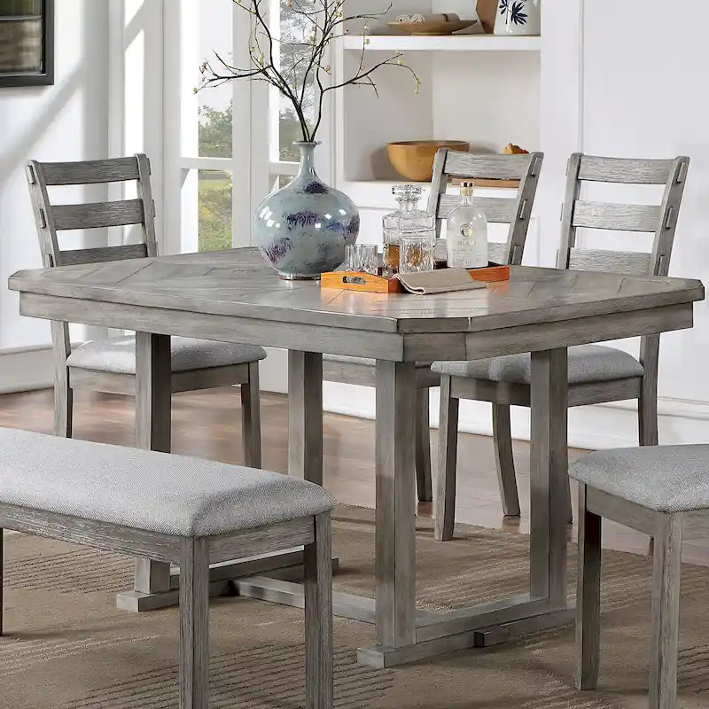 Bura Grey Diamond Wood Top 60-inch Dining Table by