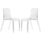 Stackable Acrylic Minimalist Plastic Dining Chair Modern Full Back Transparent Accent Side Chair for Kitchen Set of 2