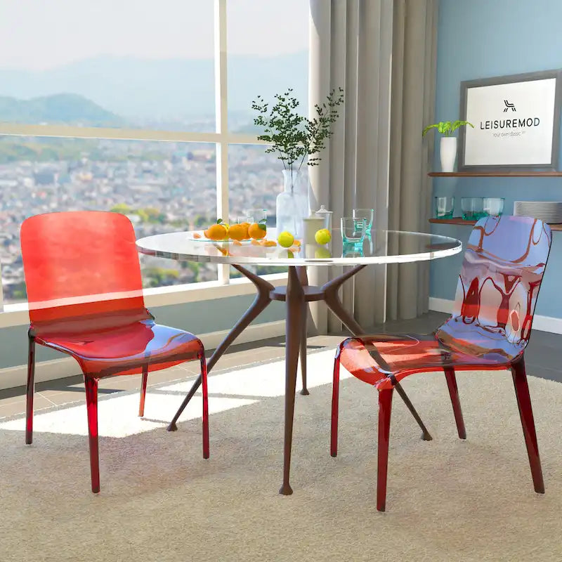 Stackable Acrylic Minimalist Plastic Dining Chair Modern Full Back Transparent Accent Side Chair for Kitchen Set of 2