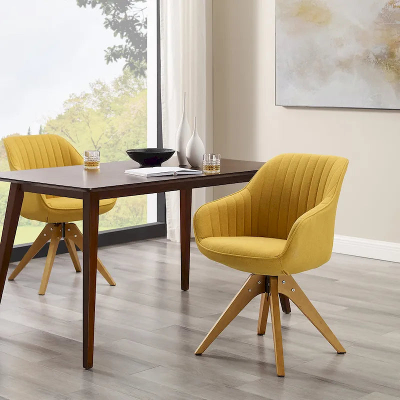 Art Leon Set of 2 Mid-century Swivel Dining Chairs with Wood Legs