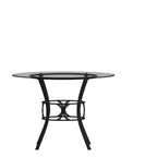 42 Round Glass Dining Table with Crescent Style Metal Frame