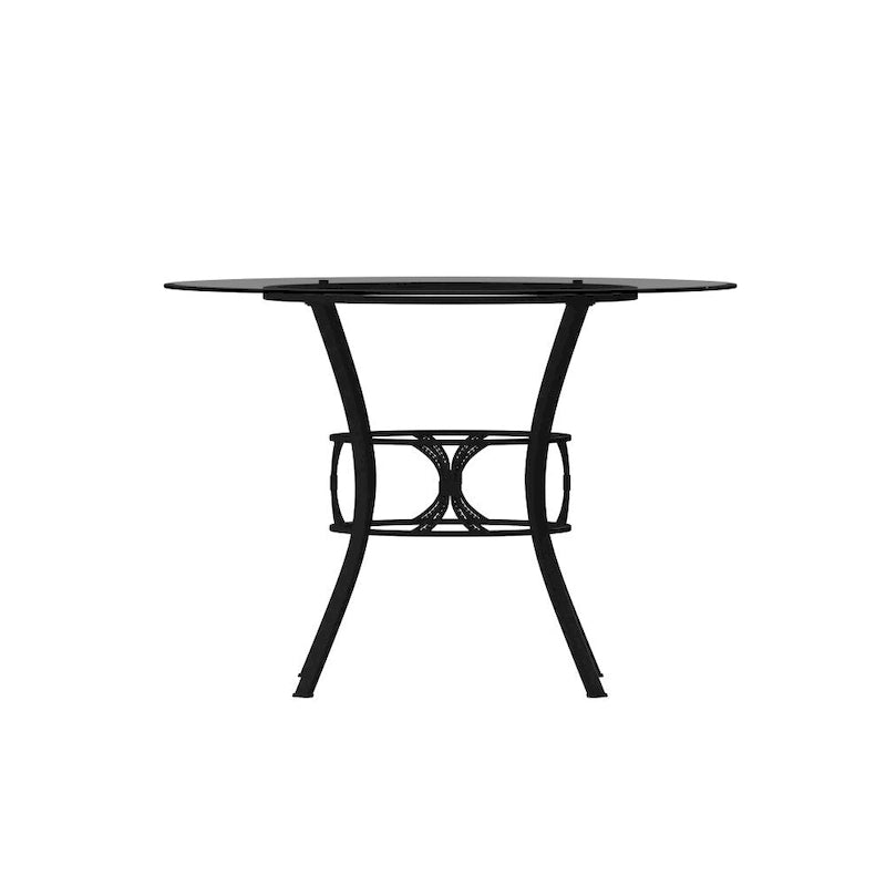 42 Round Glass Dining Table with Crescent Style Metal Frame
