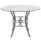 42 Round Glass Dining Table with Crescent Style Metal Frame