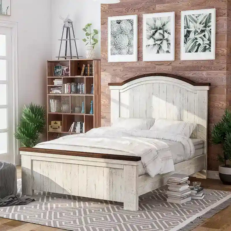 Ynez Farmhouse White Pine 3-Piece Panel Bedroom Set with USB Port by
