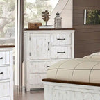 Ynez Farmhouse White Pine 3-Piece Panel Bedroom Set with USB Port by