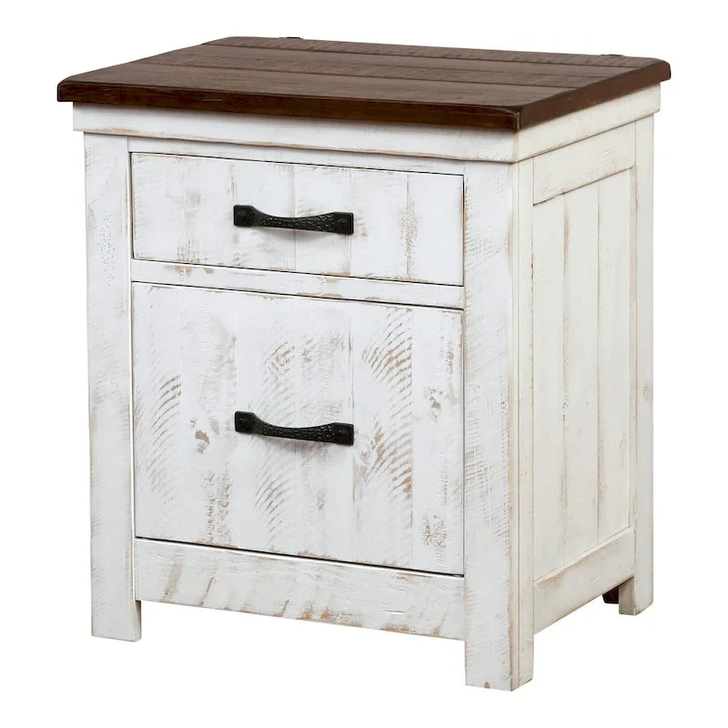 Ynez Farmhouse White Pine 3-Piece Panel Bedroom Set with USB Port by