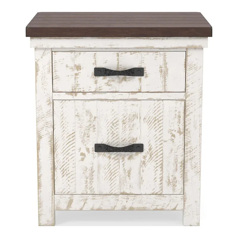 Ynez Farmhouse White Pine 3-Piece Panel Bedroom Set with USB Port by