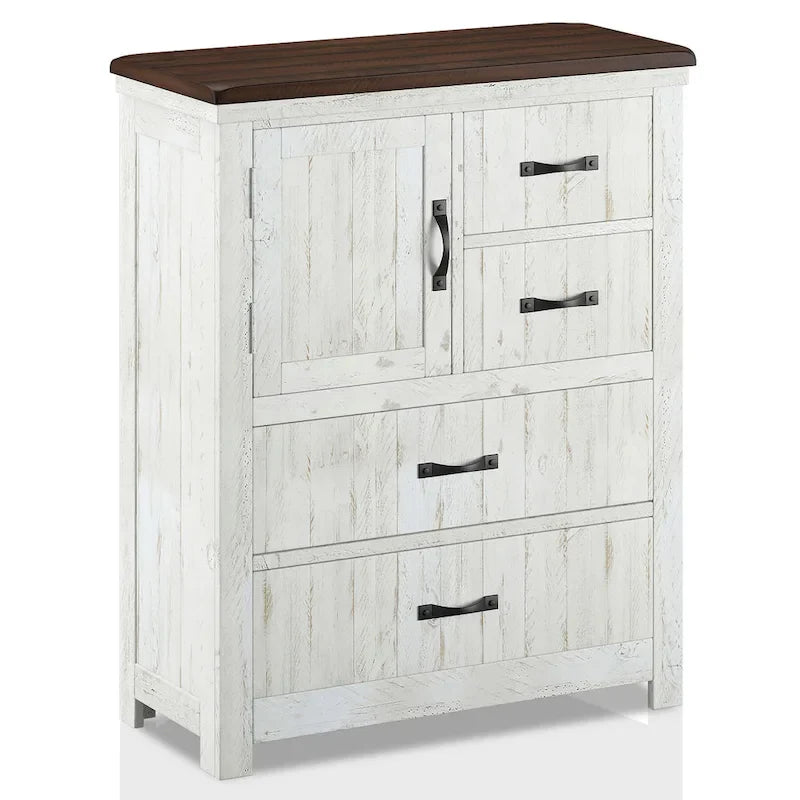 Ynez Farmhouse White Pine 3-Piece Panel Bedroom Set with USB Port by
