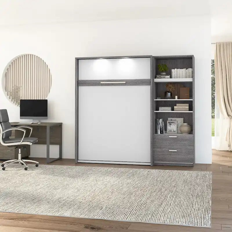 Cielo Full Murphy Bed and Shelving Unit with Drawers by