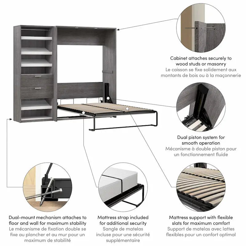 Cielo Full Murphy Bed and Shelving Unit with Drawers by