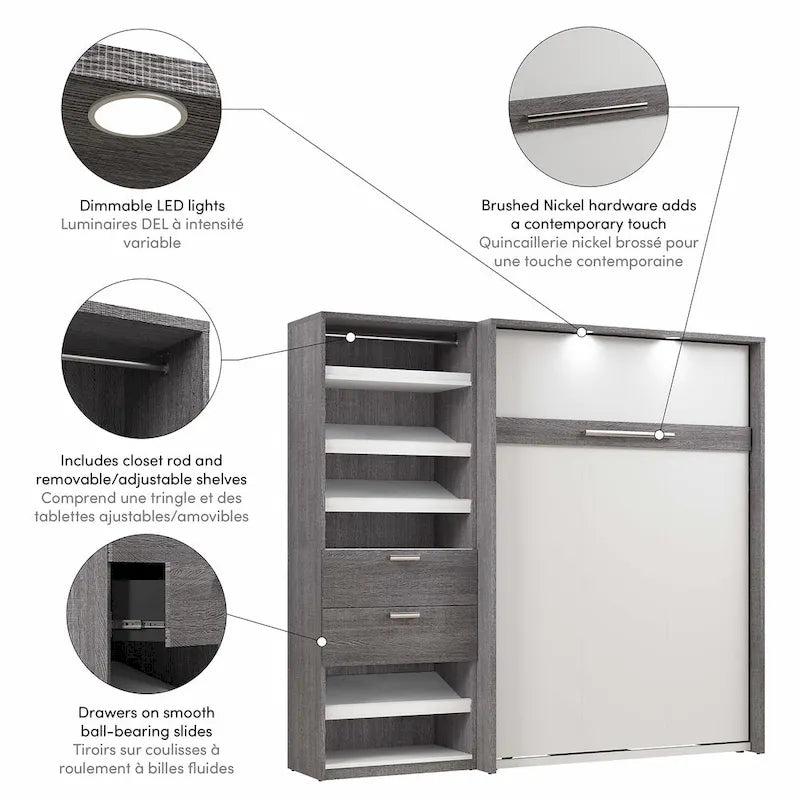 Cielo Full Murphy Bed and Shelving Unit with Drawers by