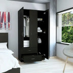 FM Furniture Eureka 3 Door Armoire with 2 Drawers, Inner Shelves, and Rod