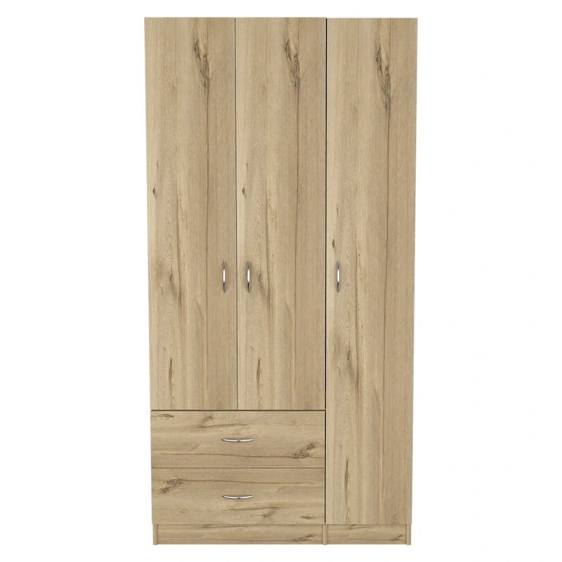 FM Furniture Eureka 3 Door Armoire with 2 Drawers, Inner Shelves, and Rod