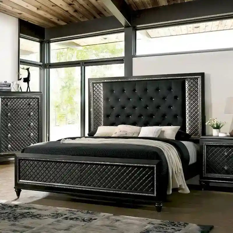  Quista Glam Grey Fabric Tufted LED Bed