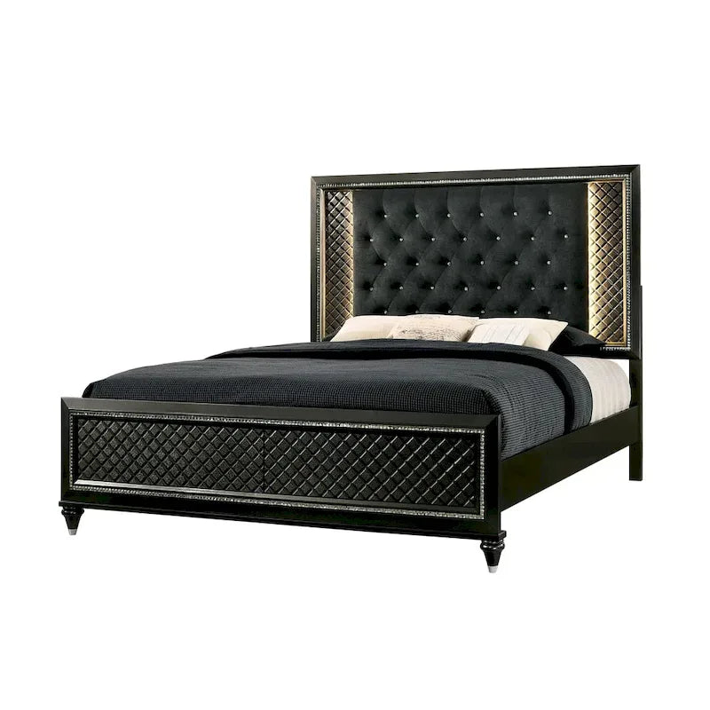 Quista Glam Grey Fabric Tufted LED Bed
