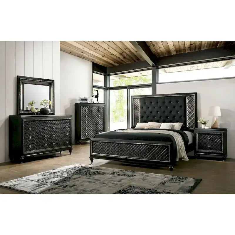 Quista Glam Grey Fabric Tufted LED Bed