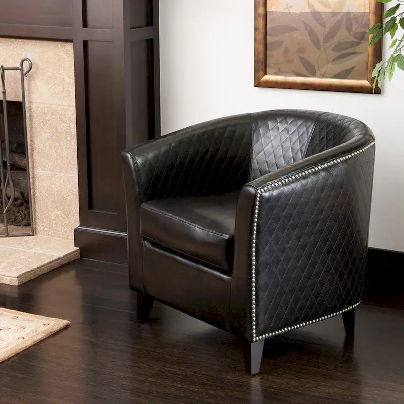  Mia Black Bonded Leather Quilted Club Chair