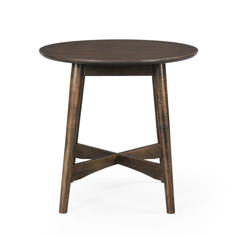 Round Mid-Century End Table - Pine Wood Legs - Faux Wood Top