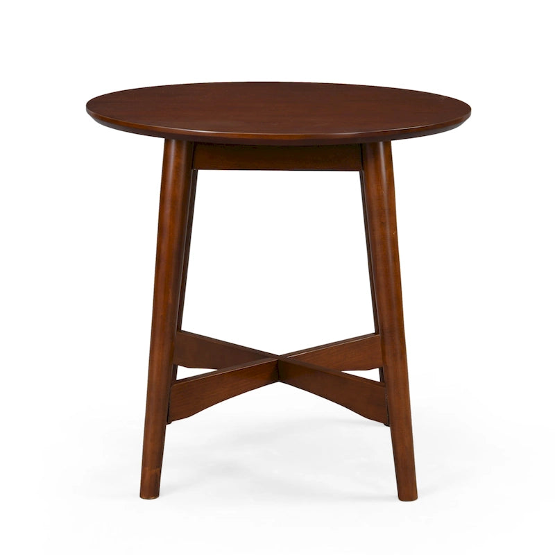 Round Mid-Century End Table - Pine Wood Legs - Faux Wood Top