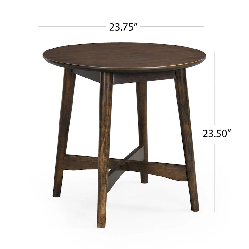 Round Mid-Century End Table - Pine Wood Legs - Faux Wood Top