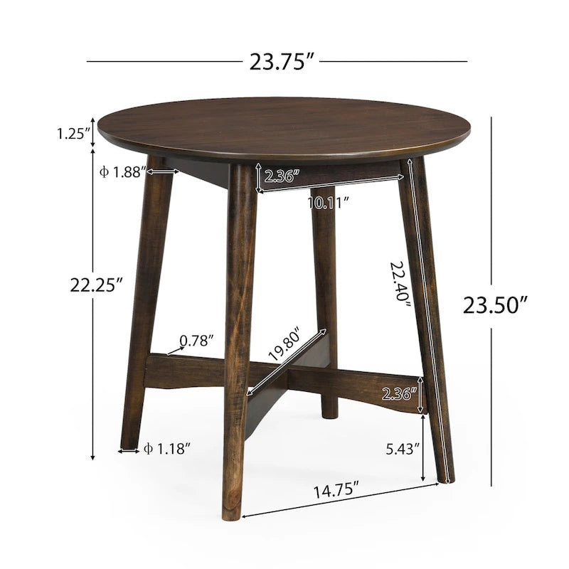 Round Mid-Century End Table - Pine Wood Legs - Faux Wood Top