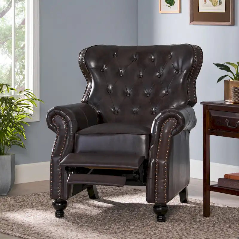 Walder Contemporary Tufted Recliner with Nailhead Trim by