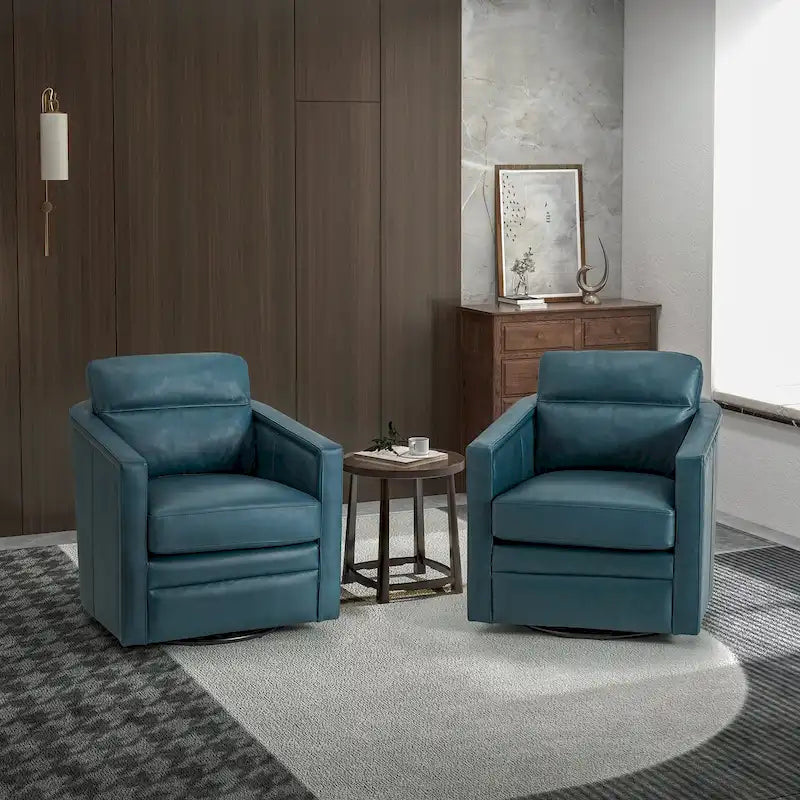 Jorge 28.74 Wide Genuine Leather Swivel Chair Set of 2