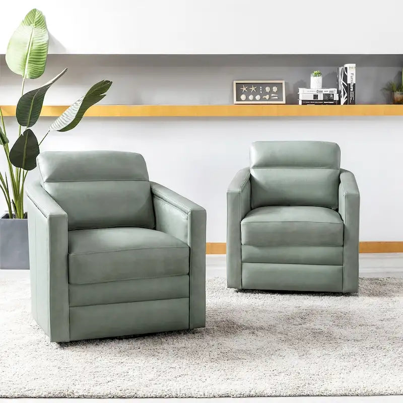Jorge 28.74 Wide Genuine Leather Swivel Chair Set of 2