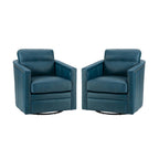Jorge 28.74 Wide Genuine Leather Swivel Chair Set of 2