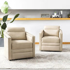 Jorge 28.74 Wide Genuine Leather Swivel Chair Set of 2
