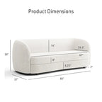 Ophelia Modern Curved Arms Boucle Sofa Couch with Kidney Style Seat and Round Wooden Legs