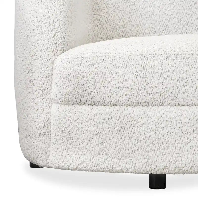 Ophelia Modern Curved Arms Boucle Sofa Couch with Kidney Style Seat and Round Wooden Legs