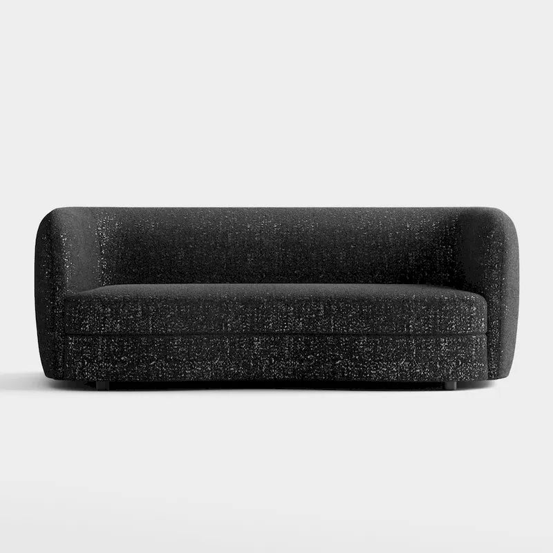 Ophelia Modern Curved Arms Boucle Sofa Couch with Kidney Style Seat and Round Wooden Legs