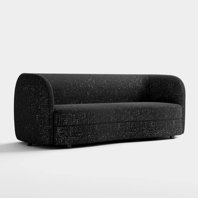Ophelia Modern Curved Arms Boucle Sofa Couch with Kidney Style Seat and Round Wooden Legs