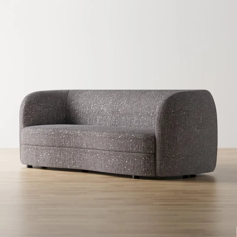 Ophelia Modern Curved Arms Boucle Sofa Couch with Kidney Style Seat and Round Wooden Legs