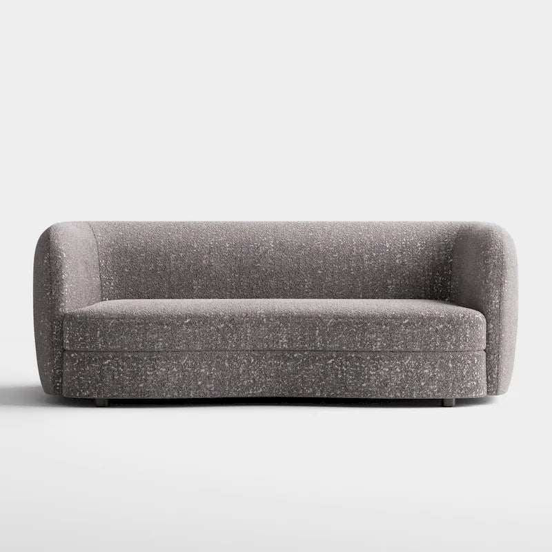 Ophelia Modern Curved Arms Boucle Sofa Couch with Kidney Style Seat and Round Wooden Legs