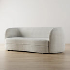 Ophelia Modern Curved Arms Boucle Sofa Couch with Kidney Style Seat and Round Wooden Legs