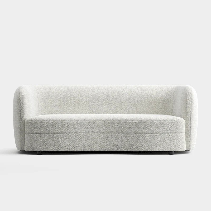 Ophelia Modern Curved Arms Boucle Sofa Couch with Kidney Style Seat and Round Wooden Legs