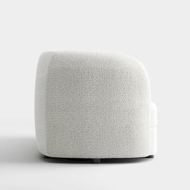 Ophelia Modern Curved Arms Boucle Sofa Couch with Kidney Style Seat and Round Wooden Legs